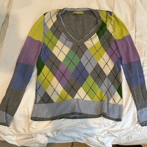 Sigrid Olsen V-Neck Sweater - Gray, Purple, Green